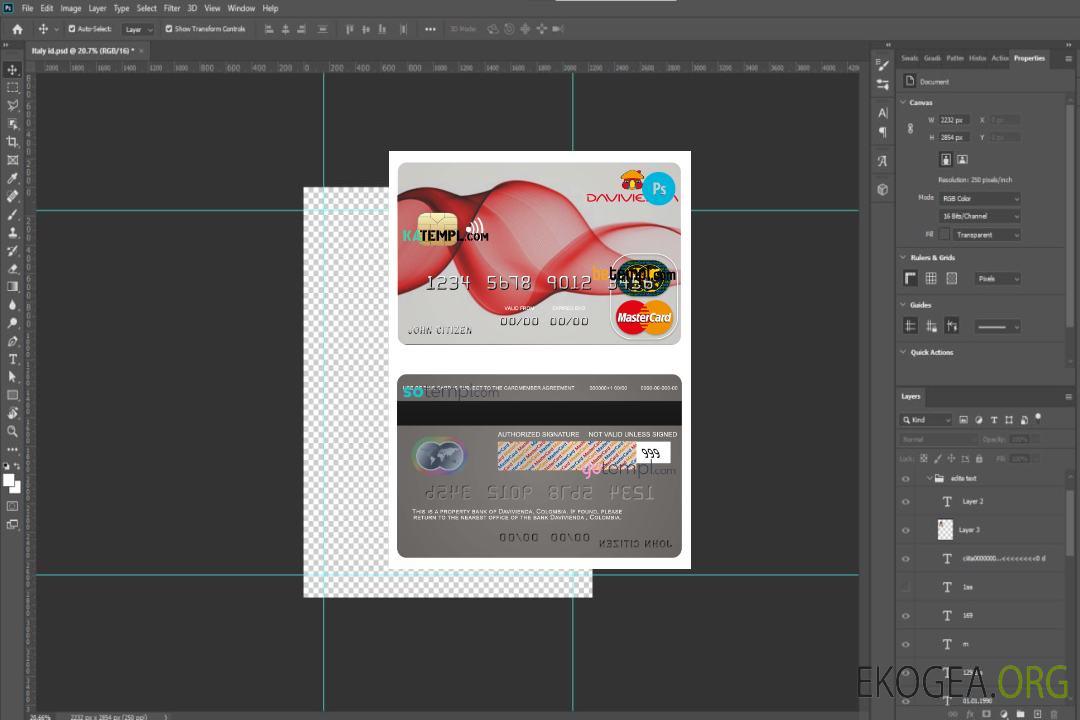 Modèle de carte de crédit mastercard de la banque Davivienda Colombie au format PSD, entièrement modifiable template